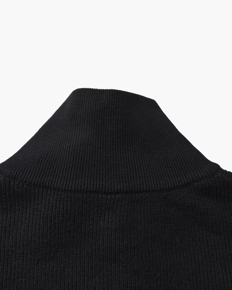 Men's Half-Zip Ribbed Jumper With Stand Collar - Black