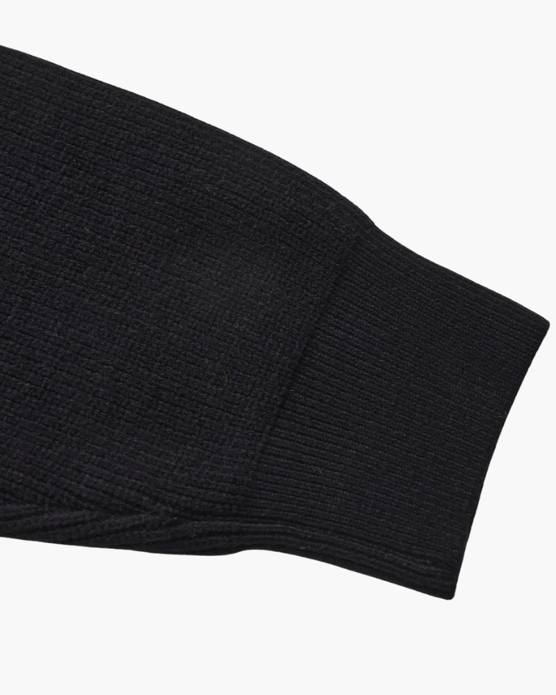 Men's Half-Zip Ribbed Jumper With Stand Collar - Black