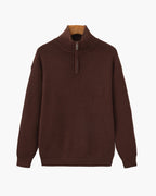 Men's Half-Zip Ribbed Jumper With Stand Collar - Burgundy