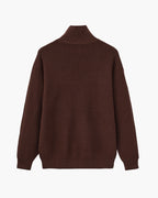 Men's Half-Zip Ribbed Jumper With Stand Collar - Burgundy