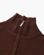 Men's Half-Zip Ribbed Jumper With Stand Collar - Burgundy