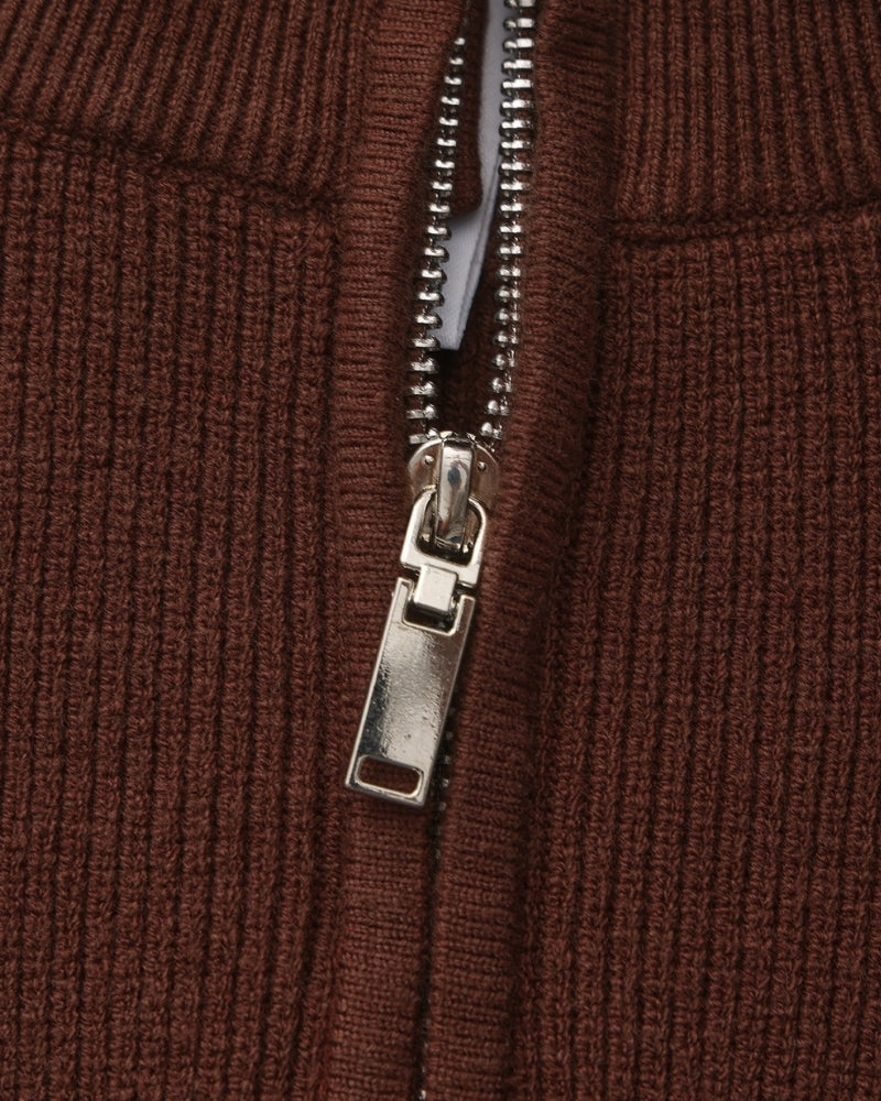 Men's Half-Zip Ribbed Jumper With Stand Collar - Burgundy