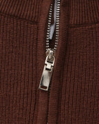 Men's Half-Zip Ribbed Jumper With Stand Collar - Burgundy