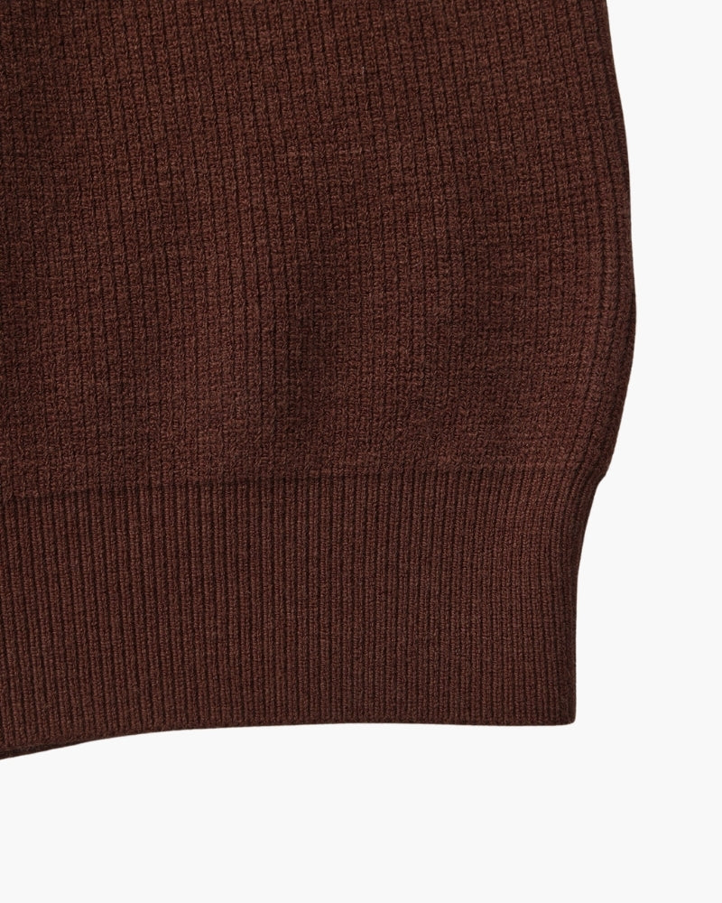 Men's Half-Zip Ribbed Jumper With Stand Collar - Burgundy