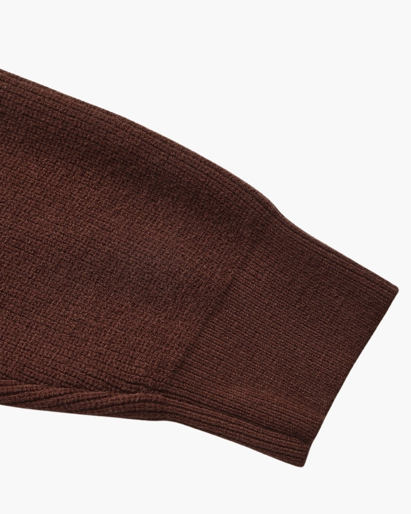 Men's Half-Zip Ribbed Jumper With Stand Collar - Burgundy