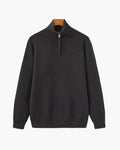 Men's Half-Zip Ribbed Jumper With Stand Collar - Dark Grey