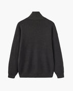 Men's Half-Zip Ribbed Jumper With Stand Collar - Dark Grey