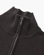 Men's Half-Zip Ribbed Jumper With Stand Collar - Dark Grey