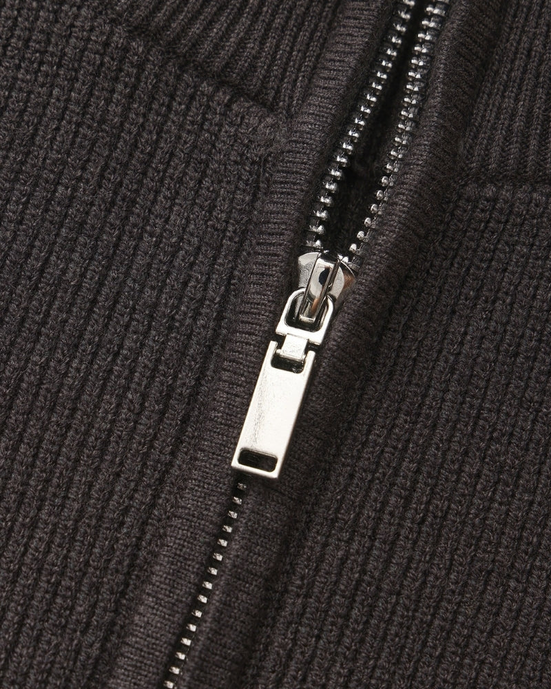 Men's Half-Zip Ribbed Jumper With Stand Collar - Dark Grey