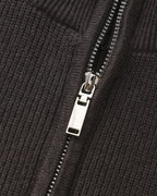 Men's Half-Zip Ribbed Jumper With Stand Collar - Dark Grey