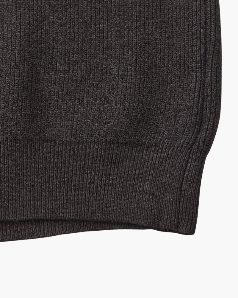 Men's Half-Zip Ribbed Jumper With Stand Collar - Dark Grey
