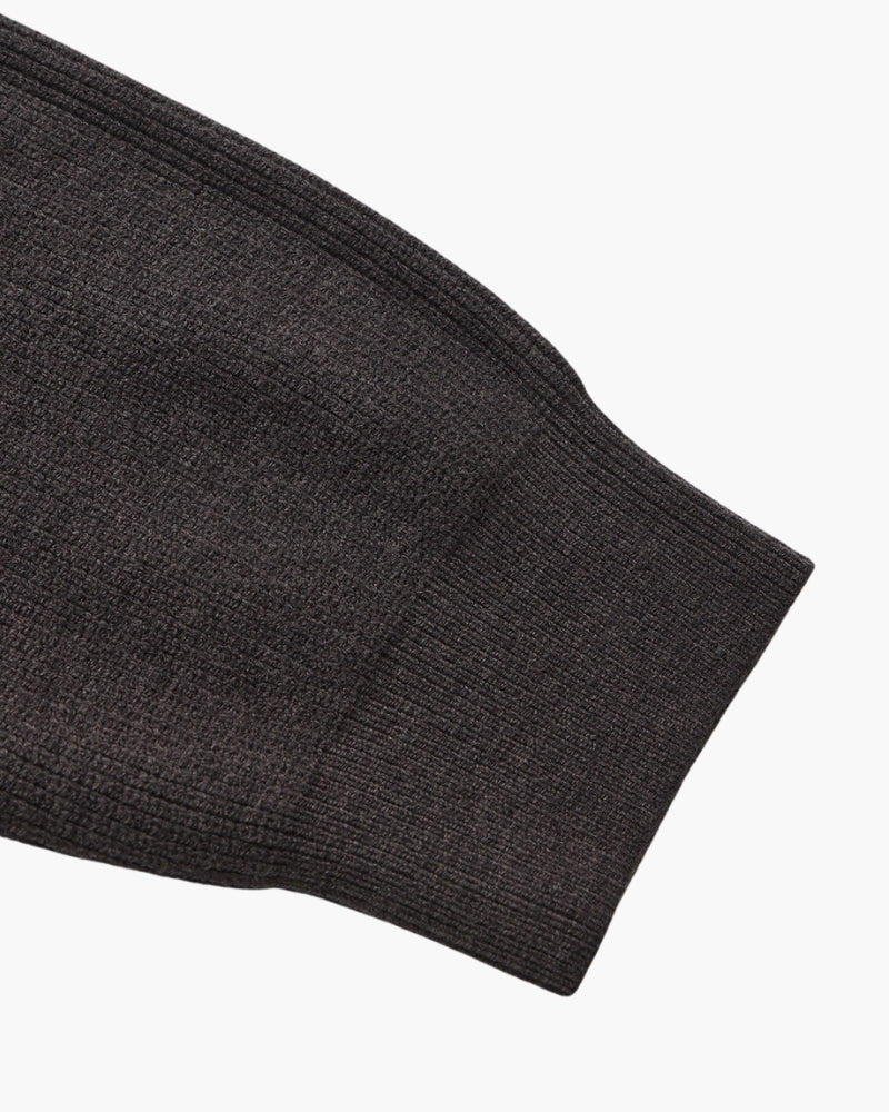 Men's Half-Zip Ribbed Jumper With Stand Collar - Dark Grey
