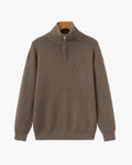 Men's Half-Zip Ribbed Jumper With Stand Collar - Brown