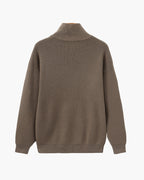 Men's Half-Zip Ribbed Jumper With Stand Collar - Brown