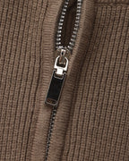 Men's Half-Zip Ribbed Jumper With Stand Collar - Brown