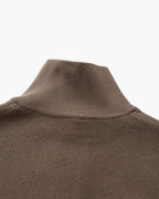 Men's Half-Zip Ribbed Jumper With Stand Collar - Brown