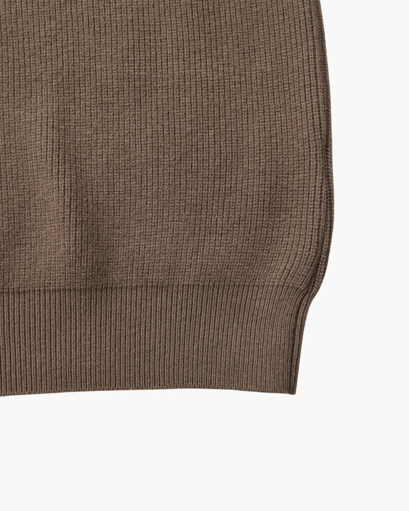 Men's Half-Zip Ribbed Jumper With Stand Collar - Brown