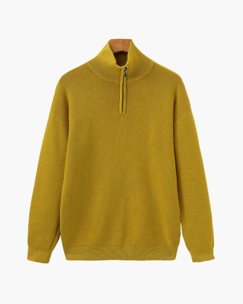 Men's Half-Zip Ribbed Jumper With Stand Collar - Yellow
