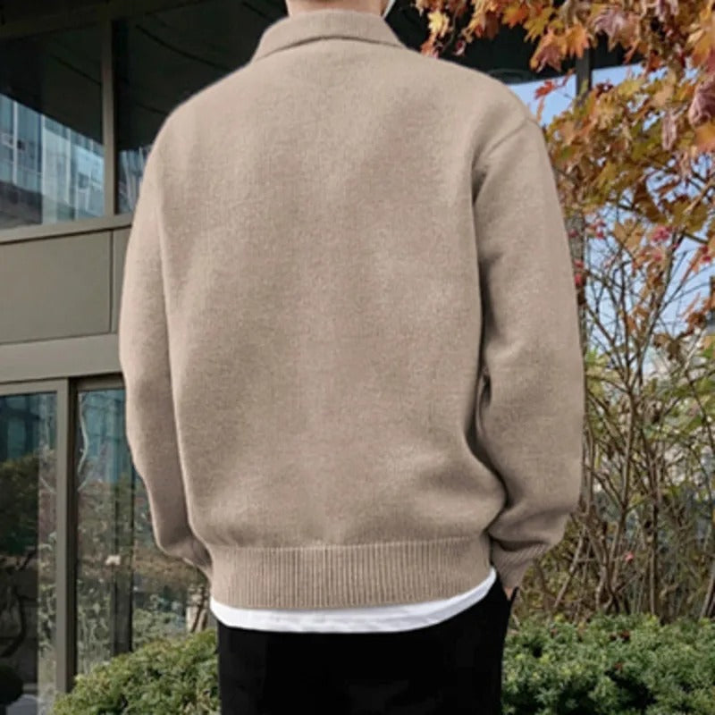 Men's Knitted Jumper With Folded Collar And Ribbed Hem - Colour options