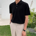 Men's Knitted Polo Shirt With Three-Button Placket - Black