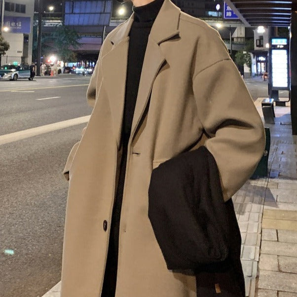 Men's Long Belted Coat With Notch Lapels And Tie Waist - Colour options