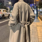 Men's Long Belted Coat With Notch Lapels And Tie Waist - Colour options