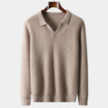 Men's Long-Sleeve Knit Polo With Open Flat Collar - Light Grey