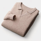 Men's Long-Sleeve Knit Polo With Open Flat Collar - Colour options
