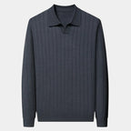 Men's Long-Sleeve Knitted Polo With Fine Vertical Rib - Colour options