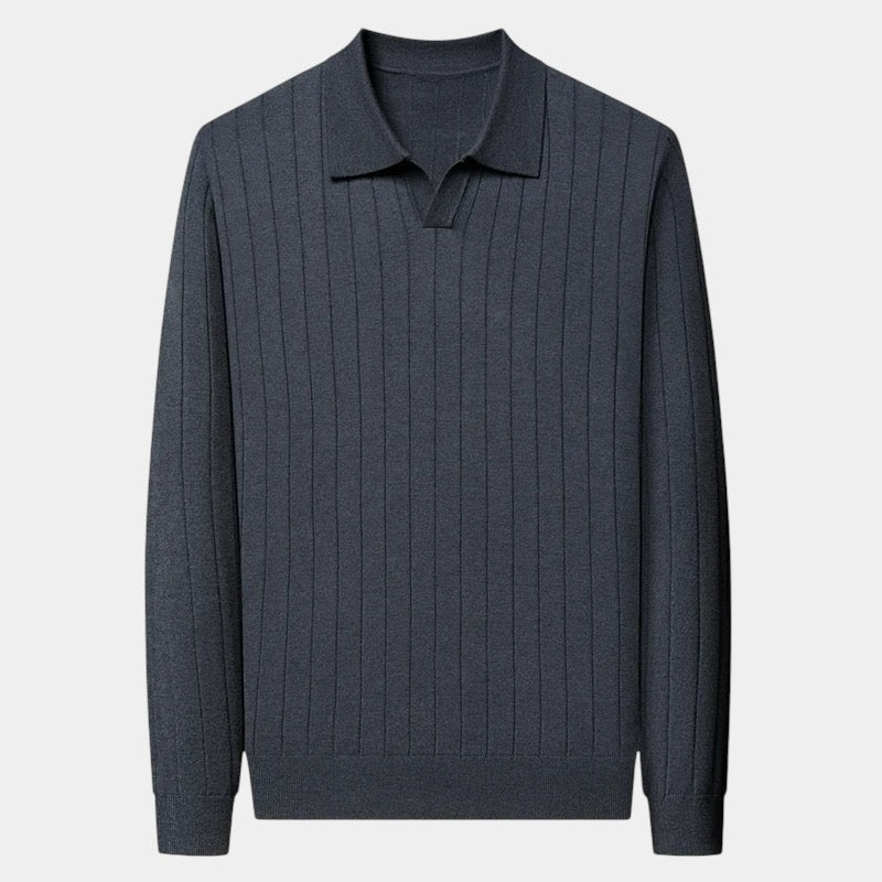 Men's Long-Sleeve Knitted Polo With Fine Vertical Rib - Colour options