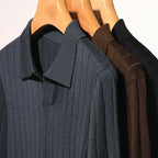 Men's Long-Sleeve Knitted Polo With Fine Vertical Rib - Colour options
