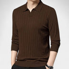 Men's Long-Sleeve Knitted Polo With Fine Vertical Rib - Colour options