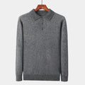 Men's Long-Sleeve Polo Jumper With Two-Button Neck - Grey