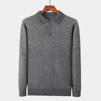 Men's Long-Sleeve Polo Jumper With Two-Button Neck - Grey