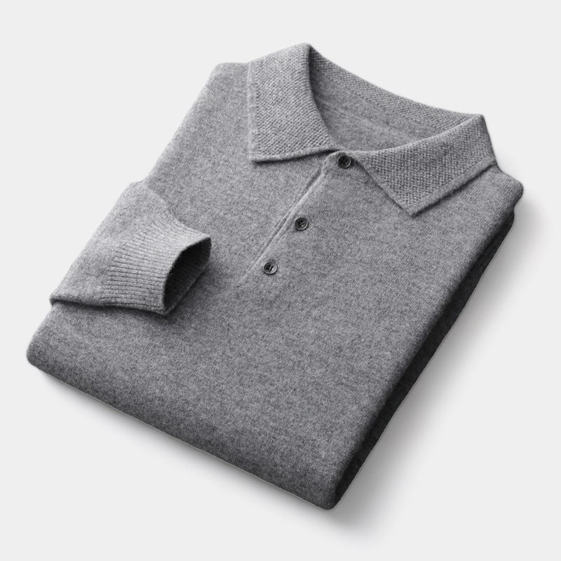 Men's Long-Sleeve Polo Jumper With Two-Button Neck - Colour options