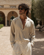 Men's Long-Sleeve Striped Shirt With Chest Pocket - Brown