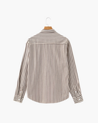 Men's Long-Sleeve Striped Shirt With Chest Pocket - Brown