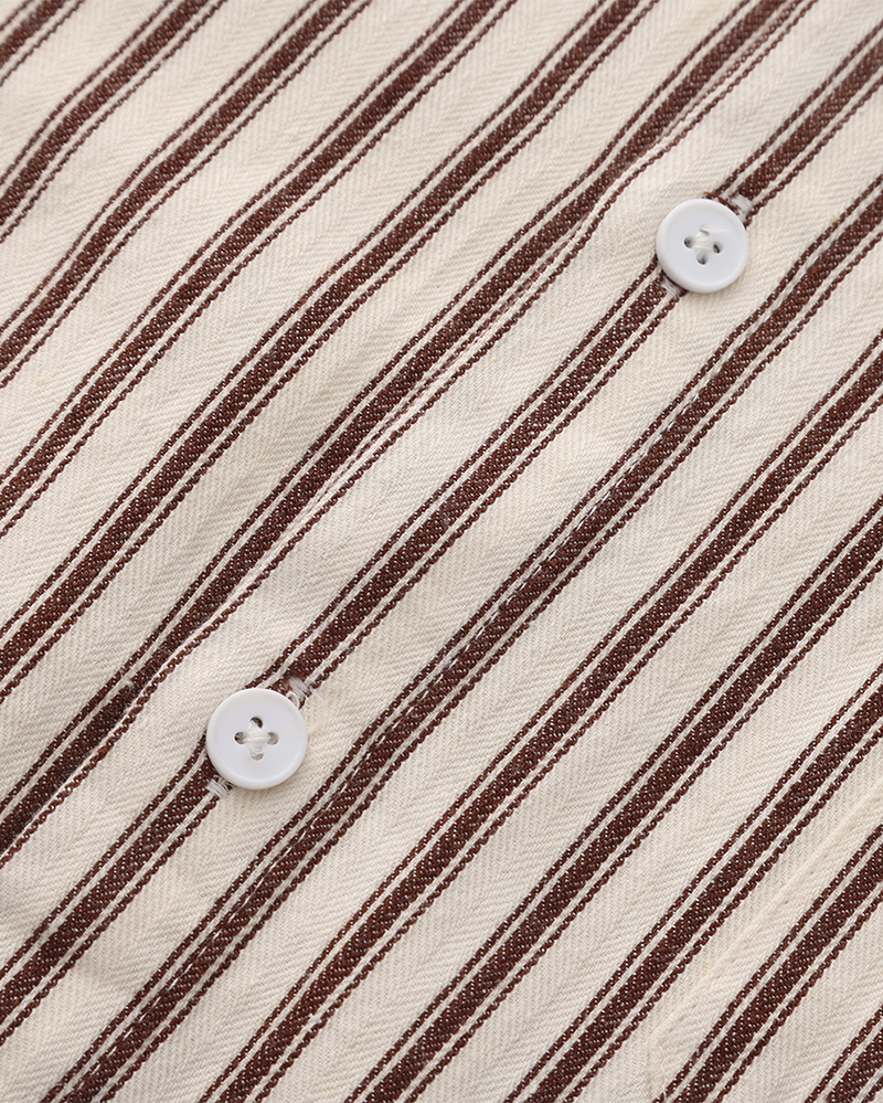 Men's Long-Sleeve Striped Shirt With Chest Pocket - Brown