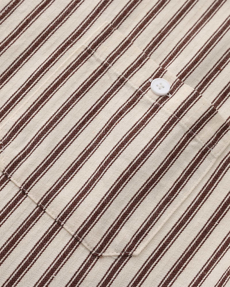 Men's Long-Sleeve Striped Shirt With Chest Pocket - Brown