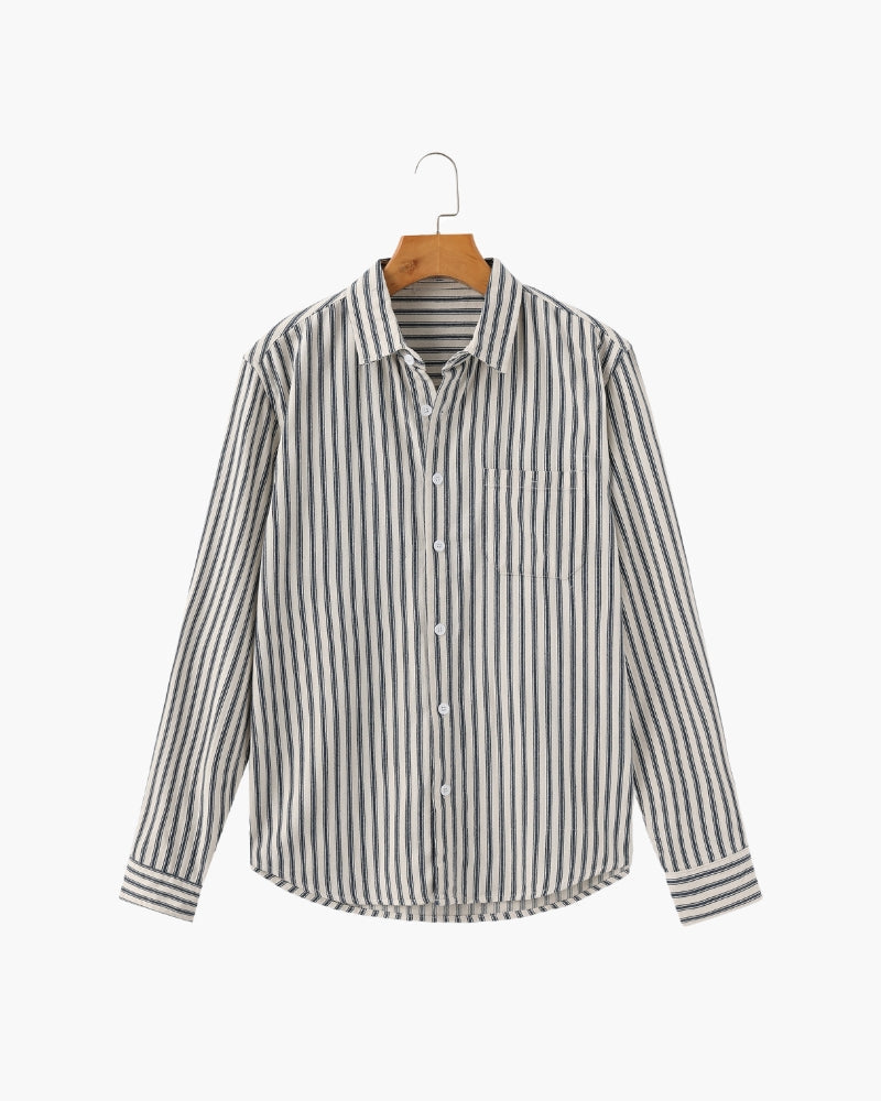 Men's Long-Sleeve Striped Shirt With Chest Pocket - Blue