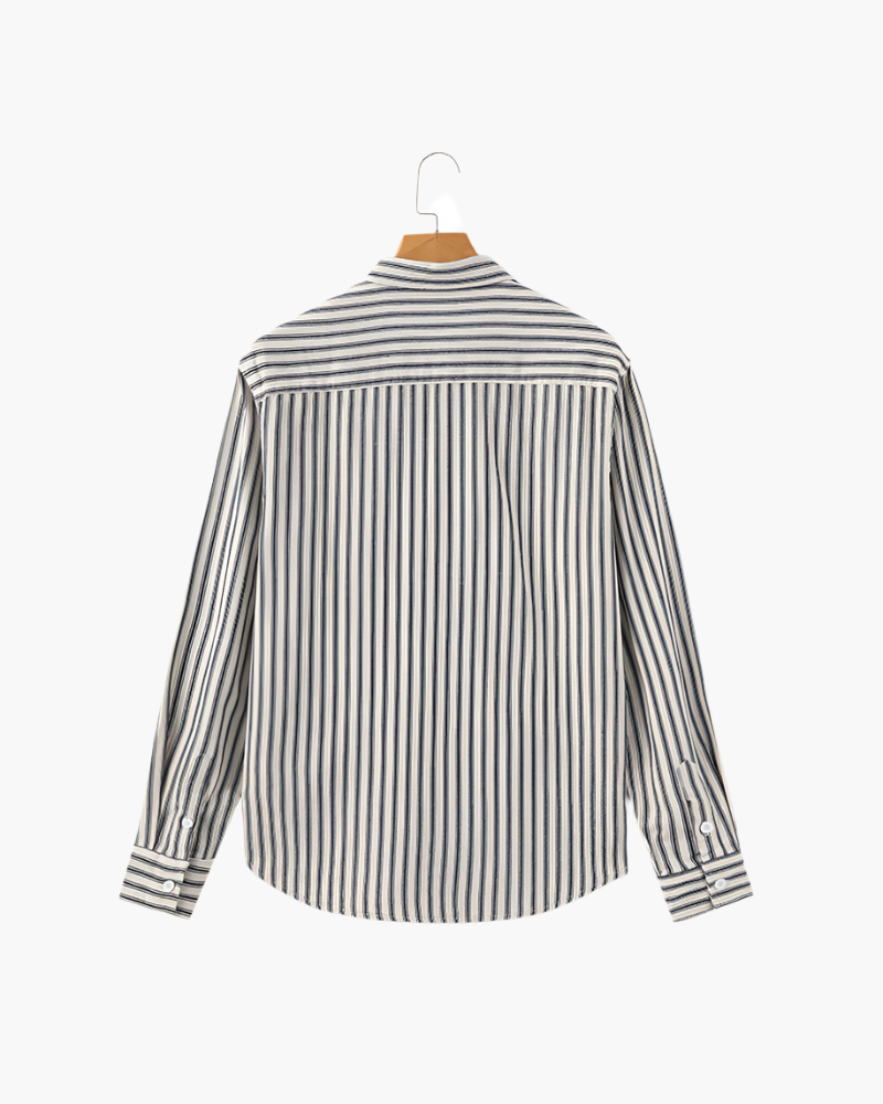 Men's Long-Sleeve Striped Shirt With Chest Pocket - Blue