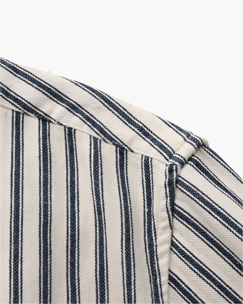 Men's Long-Sleeve Striped Shirt With Chest Pocket - Blue