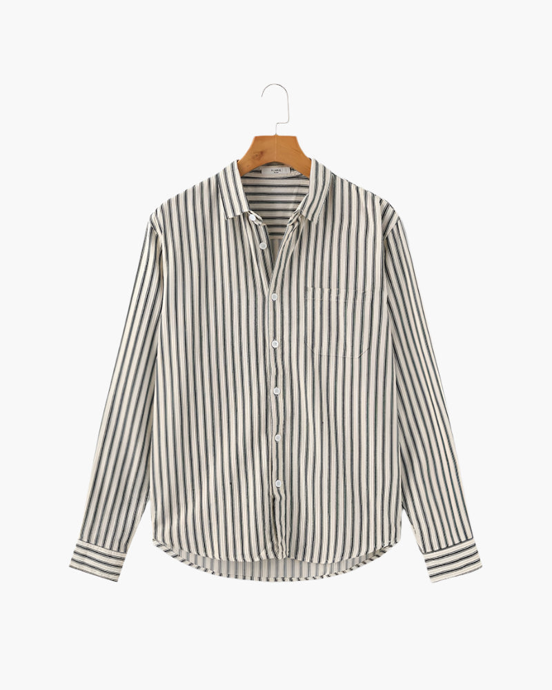 Men's Long-Sleeve Striped Shirt With Chest Pocket - Green