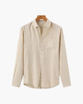 Men's Long-Sleeved Button Shirt With Single Chest Pocket - Beige