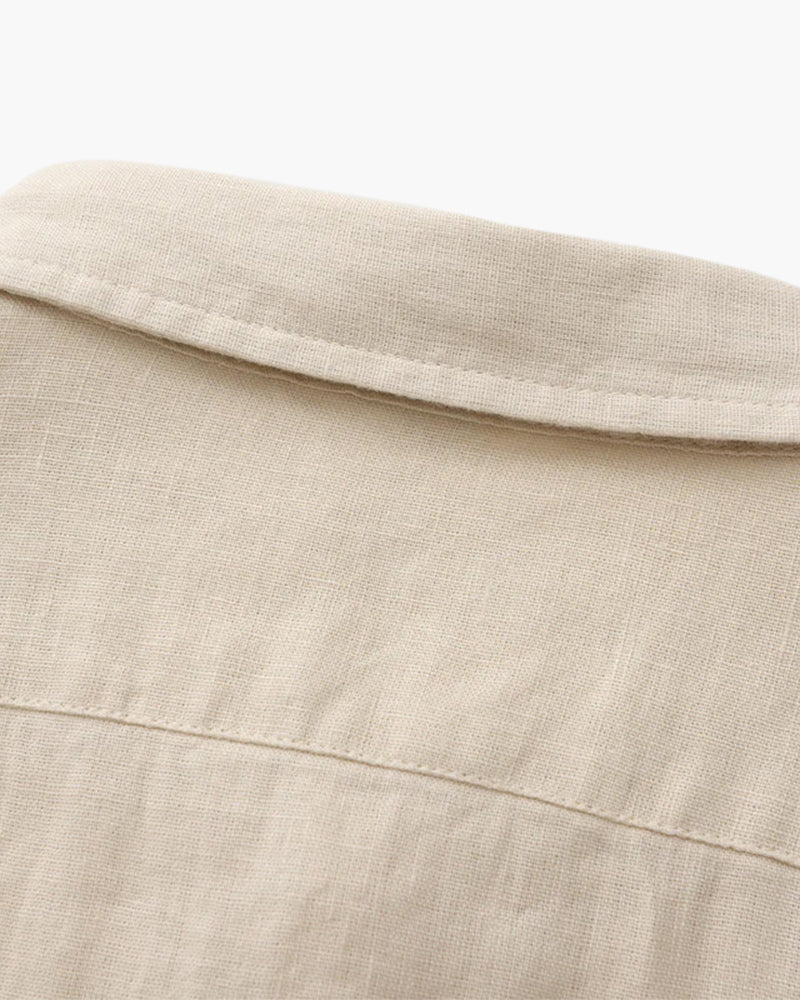 Men's Long-Sleeved Button Shirt With Single Chest Pocket - Beige