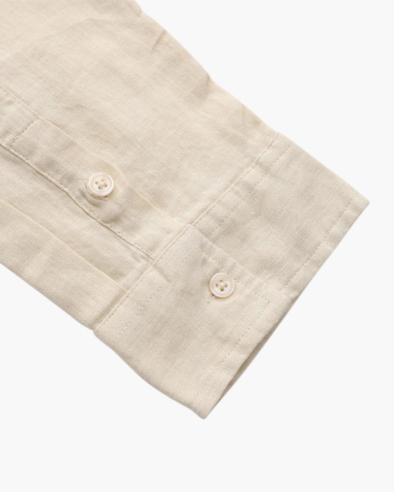 Men's Long-Sleeved Button Shirt With Single Chest Pocket - Beige