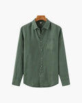 Men's Long-Sleeved Button Shirt With Single Chest Pocket - Green