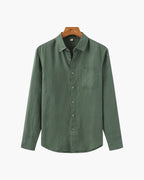 Men's Long-Sleeved Button Shirt With Single Chest Pocket - Green