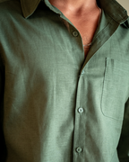 Men's Long-Sleeved Button Shirt With Single Chest Pocket - Green