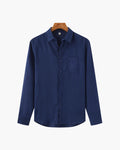 Men's Long-Sleeved Button Shirt With Single Chest Pocket - Blue
